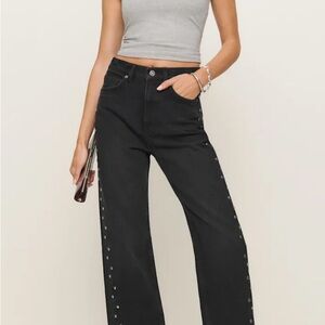 Reformation Cary High Rise Black Studded Slouchy Jeans
